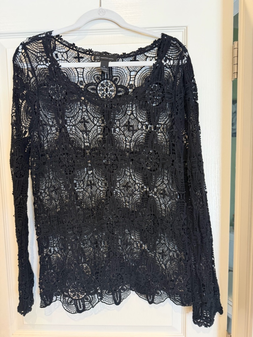 INC International Concepts Black Crochet Lace Long Sleeve Tunic